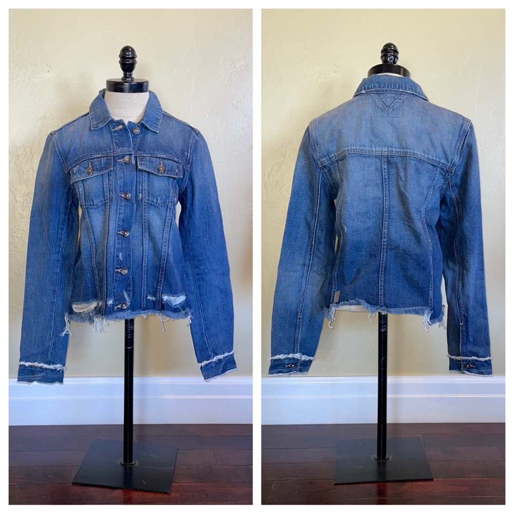 PAIGE Distressed Raw Hem Denim Jean Jacket Blue Size Medium